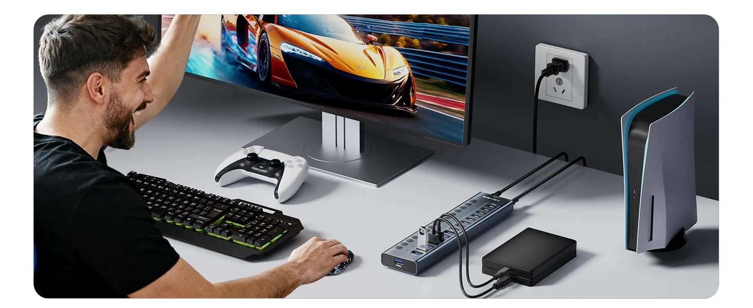 USB hub Acasis HB16 Pro на 16 портов USB 3.2 USB-A+USB-C с внешним питанием 96W